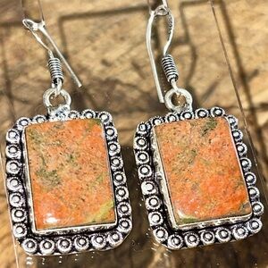 Beautiful Unakite Jasper Earrings 1 7/8”